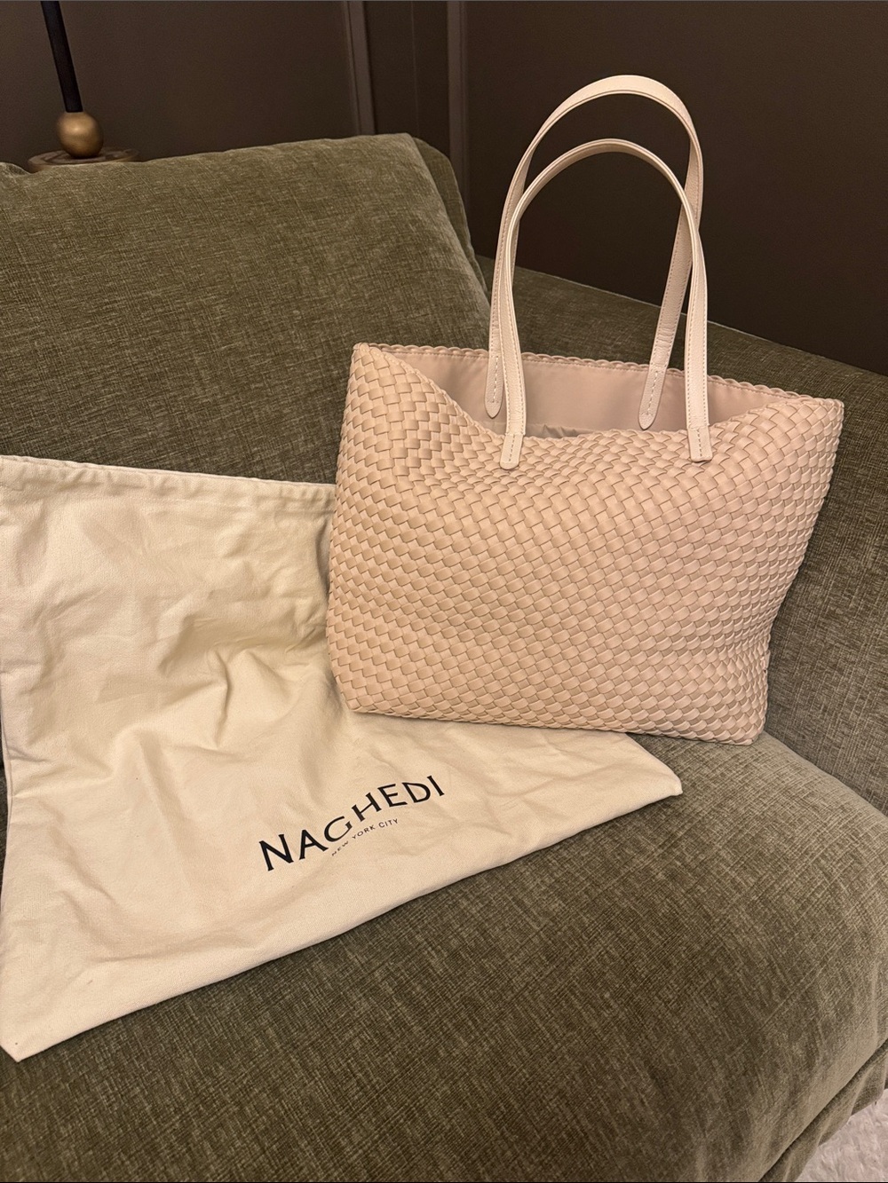 Blush Woven Leather Tote Bag